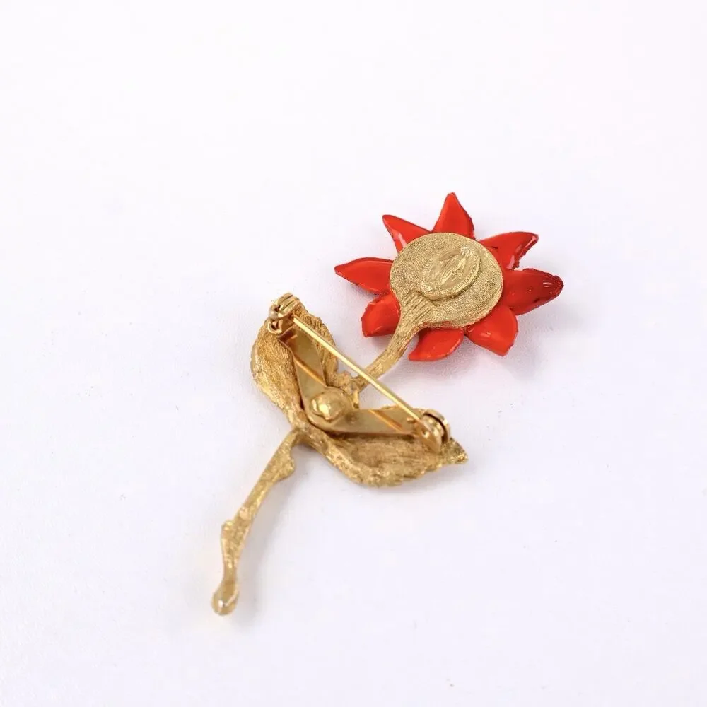Vintage Miraculous Medal Virgin Mary Flower Brooch‎ Pin Catholic Religious 3